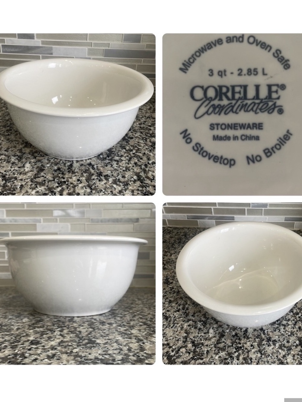 Corelle Coordinates White Stoneware Mixing Serving Bowl 3 Qt 2.85L